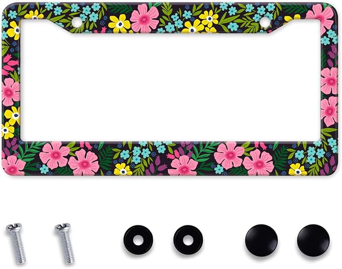 Floral License Plate Frame, Flowers License Plate Holder Covers, Metal Aluminum by MIXWIT
