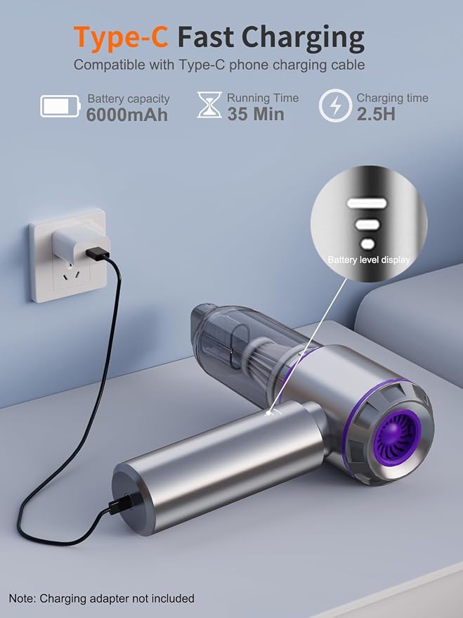 Vacuum/Air Duster 80, 000RPM Super Power Mini Car Vacuum Cleaner 4-in-1 air - Image 7