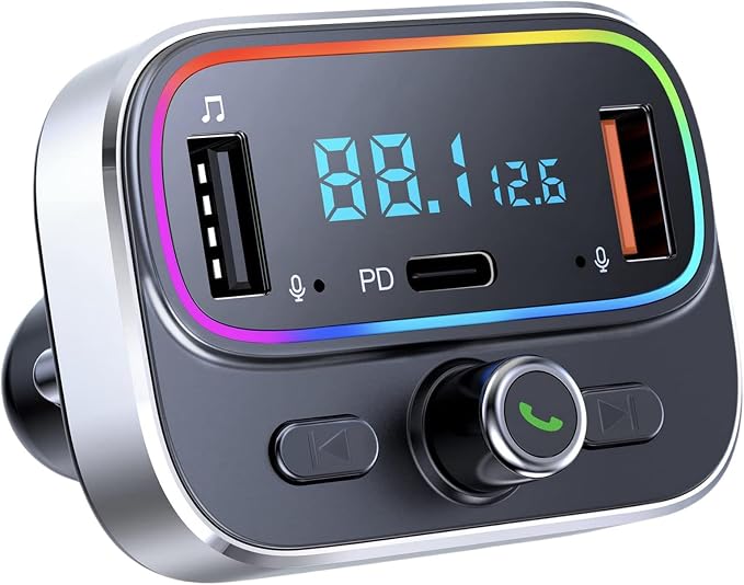 Bluetooth FM Transmitter for Car Wireless Radio Adapter Kit, Hands-Free Calling by GUANDATECHNOLOGIESCOLTD