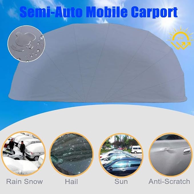 Heavy Duty Stainless Steel Carport, Retractable Car Awning, Semi-Automatic - Image 4
