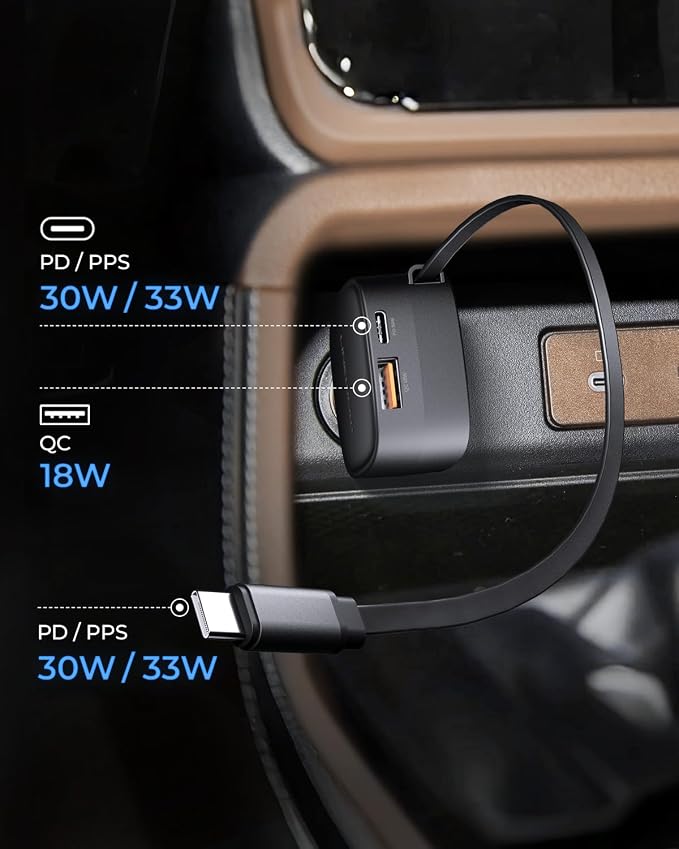 Retractable Car Charger USB C, 84W Max, Ultra-Compact, Type-C Fast Charger - Image 6