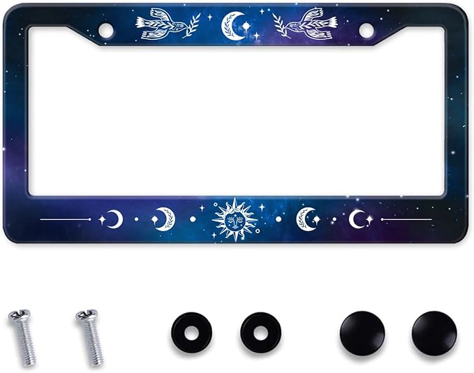 Starry Sun Moon License Plate Frame, Night Sky Moon Phase License Plate Holder by MIXWIT