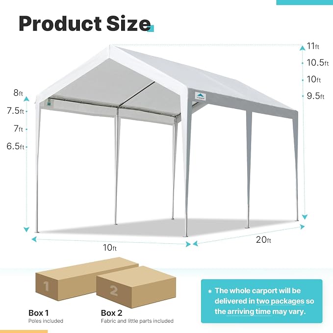 ADVANCE OUTDOOR Adjustable 10x20 ft Heavy Duty Carport Car Canopy Garage Boat - Image 5