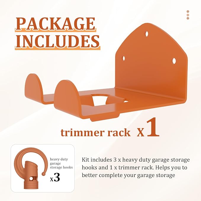 3 Pack Heavy Duty Garage Storage Hooks + 1 Pack Trimmer Rack Compatible - Image 3