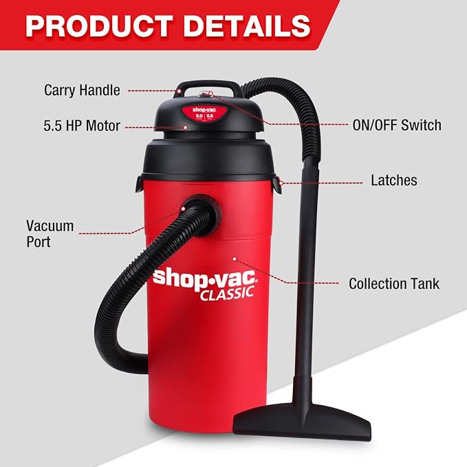 Shop-Vac 5 Gallon 5.5 Peak HP Wet/Dry Vacuum, Wall Mountable Compact Shop Vacuum - Image 5
