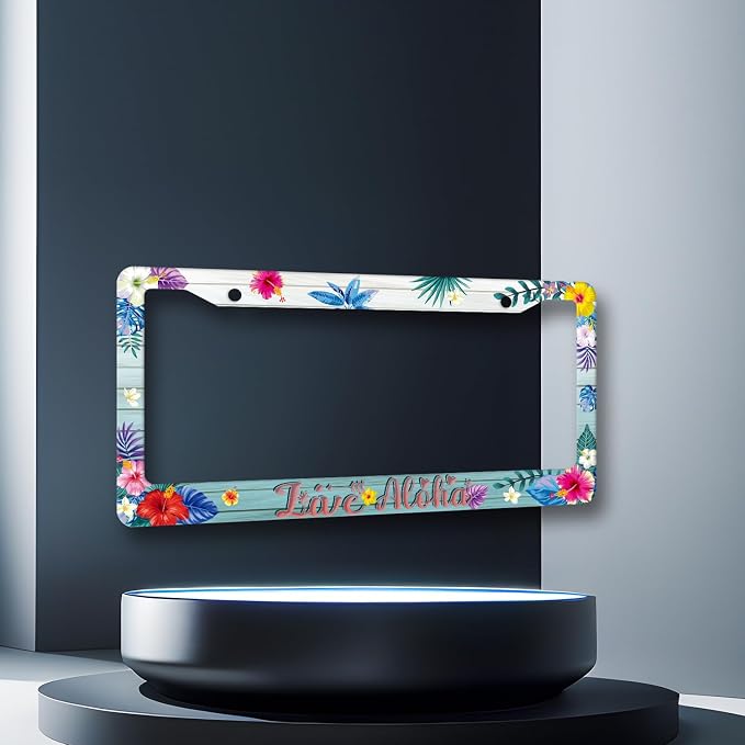 Aloha License Plate Frame Colorful Hibiscus Flowers License Plate Stainless - Image 3