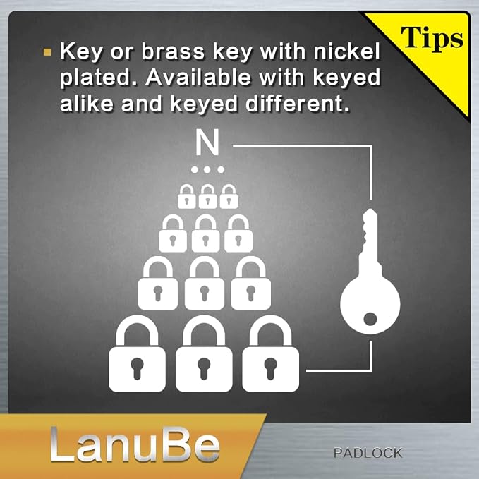 LanuBe Lock Laminated keyed Padlock, keyed Alike Locks, Long Shackle, Marked - Image 3