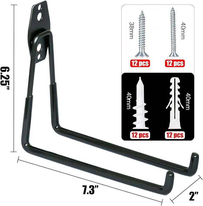 WMK 7.3'' Heavy Duty Garage Hooks, 6 Pack Wall Mount Garage Storage Hooks - Image 2