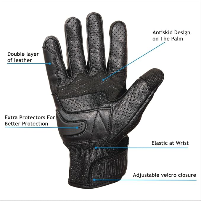 Leather Motorcycle Gloves for Men and Women | Touchscreen | Full Finger | - Image 4