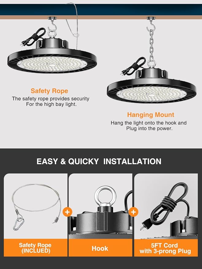 UFO LED High Bay Lights 5000K 150W 6 Pack, Led Shop Lights Commercial Bay - Image 4