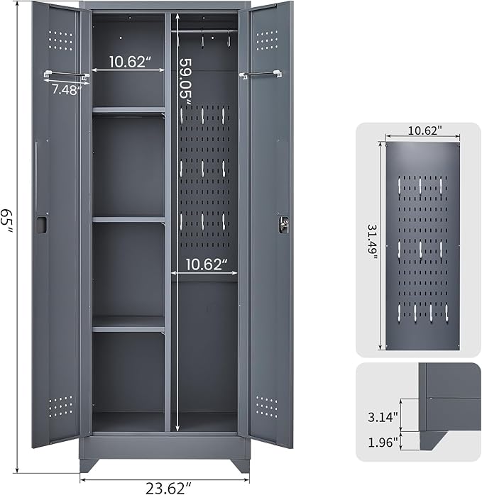 GREATMEET 65" Broom Storage Cabinet, Metal Utility Closet - Image 3