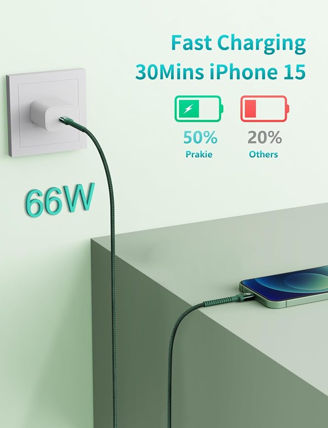 USB C Cable Fast Charging 10FT, iPhone 16 15 Charger Long Type C Nylon Braided - Image 2
