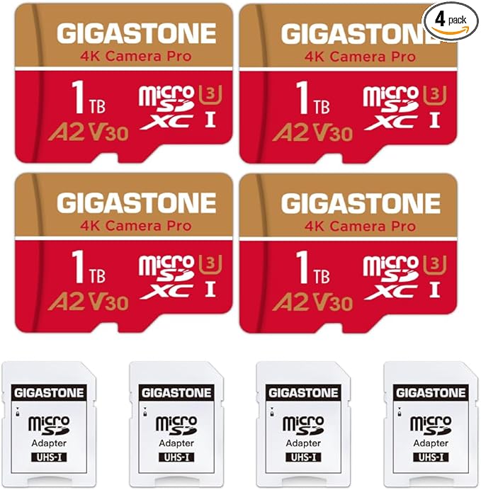 GIGASTONE 1TB Micro SD Card 4-Pack, 4K Camera Pro, R/W up to 150/130 MB/s by Gigastone