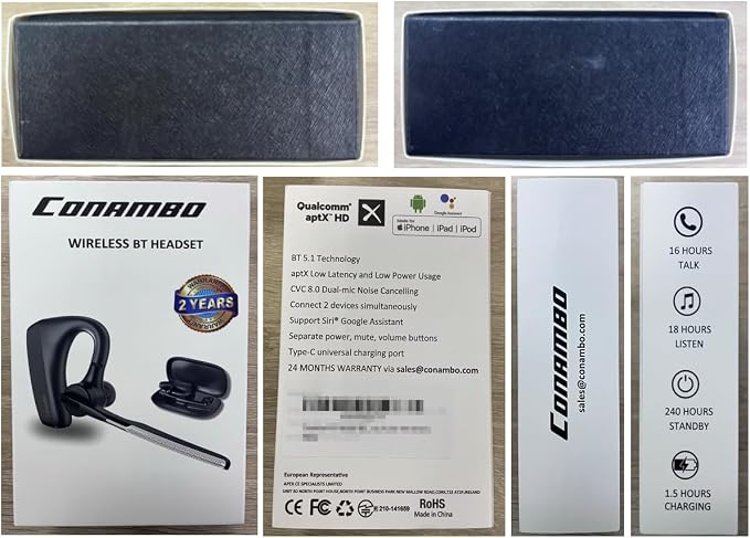 CONAMBO Bluetooth Headset V5.1, 16 Hrs HD Talktime CVC8.0 Dual Mic Noise - Image 7