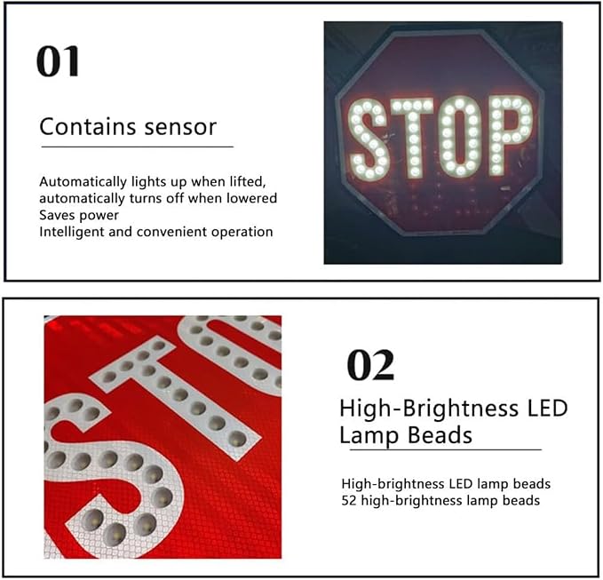 18" LED Stop/Slow Paddle, Reflective Hand Held Stop Sign - Image 3
