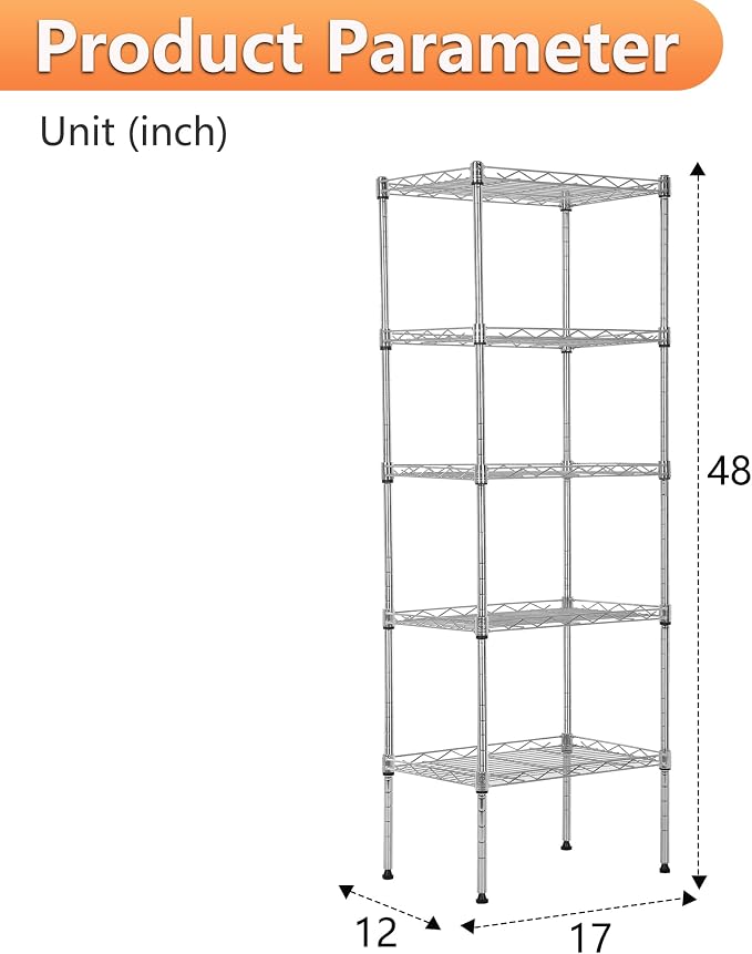 BestOffice 5 Tier Garage Shelving Heavy Duty Metal Shelves 17”D x 12”W x 48”H - Image 3