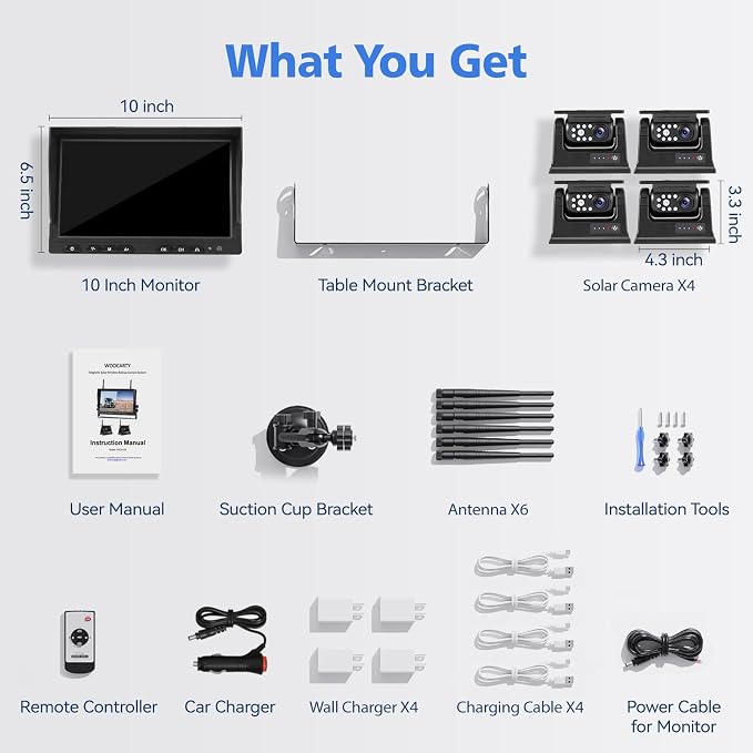 10.1" - 4 Magnetic Solar Wireless Backup Camera System, HD 1080P DVR Monitor - Image 7