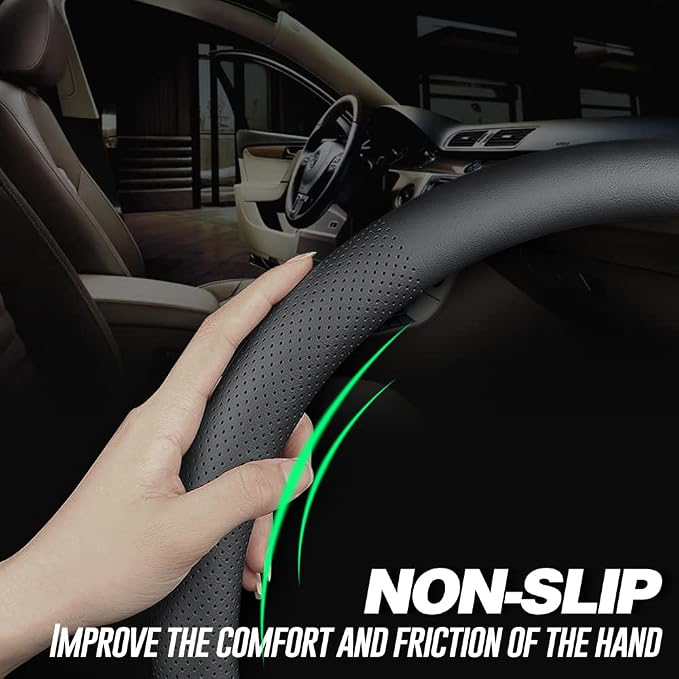 LKWLIKEI Nappa Premium Leather car Steering Wheel Cover, Breathable, Universal - Image 2