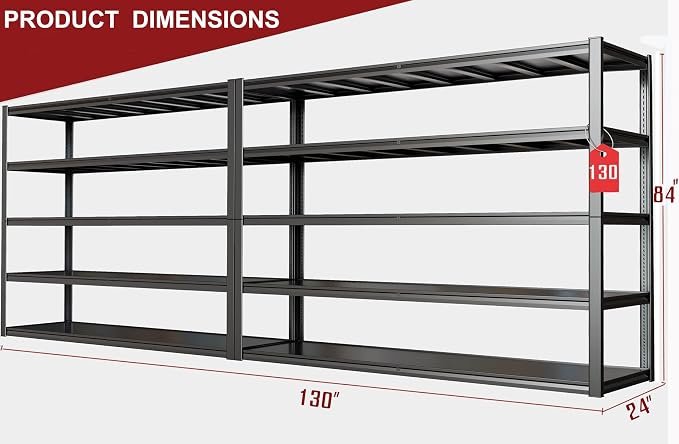 65" W Garage Shelving Heavy Duty, Adjustable 5 Tier Metal Shelves, Commercial - Image 2