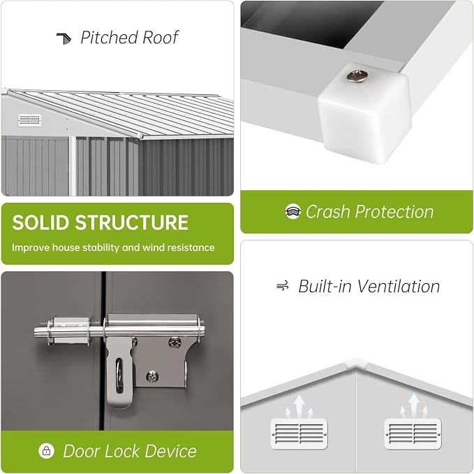 10X12FT Outdoor Metal Storage Shed, Lockable Weatherproof Garden Shed - Image 4