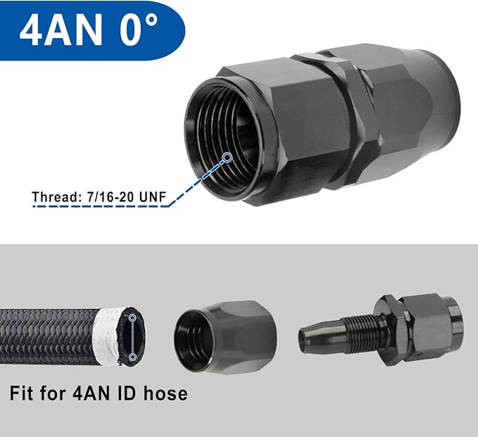 LokoCar 4AN Hose End Fitting 0 Degree Straight Swivel - Image 2