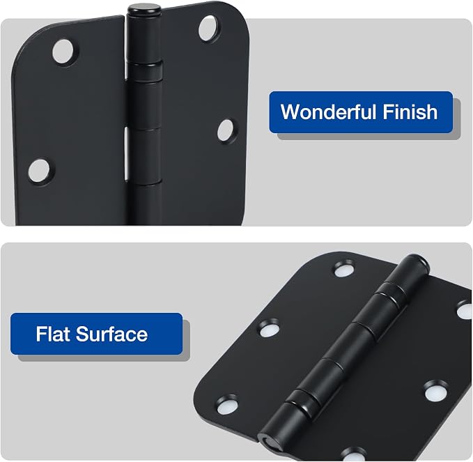1 Pack Ball Bearing Door Hinges Matte Black 3.5 Inch 5/8" Radius Round Anti - Image 3