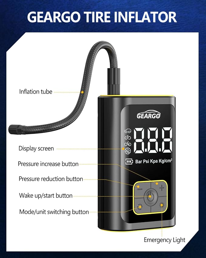 GEARGO Portable Tire Inflator Air Compressor 150PSI Cordless Air Pump - Image 8
