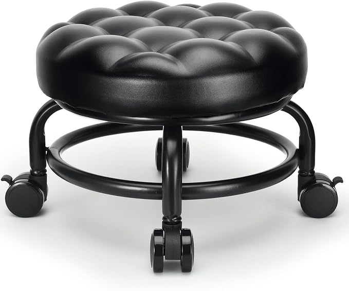 Low Height Rolling Stool Roller Stool PU Leather Comfortable Seat 360°Swivel by LWADALN