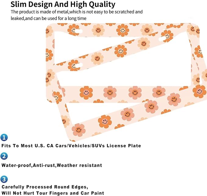 2 Pack Universal Smiley Face Flower License Plate Frame-Rustproof Aluminum - Image 3