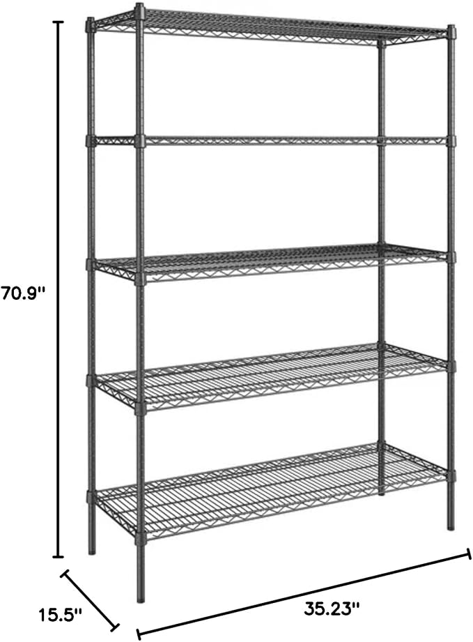 Black 5-Tier Metal Adjustable Freestanding Garage Storage Wire Shelving Unit - Image 2