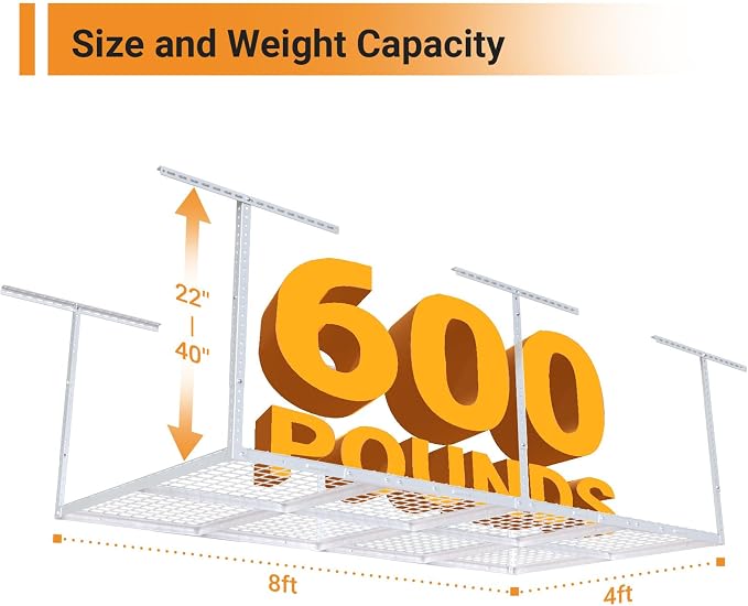 4ftx8ft Overhead Garage Storage Rack, Heavy-Duty Metal Garage Ceiling Storage - Image 2