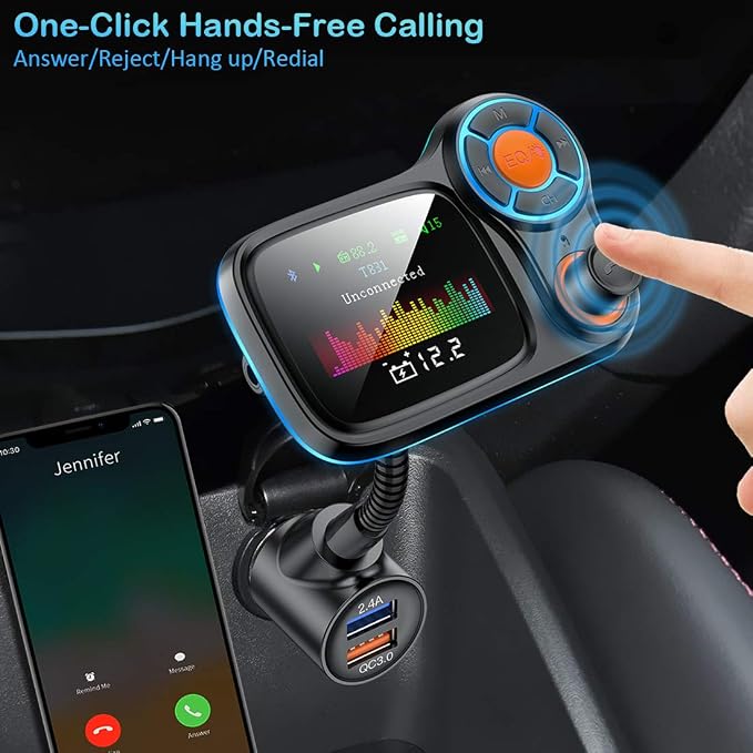 TSNAM Wireless Car Bluetooth Adapter, Radio FM Transmitters HandsFree Call - Image 4