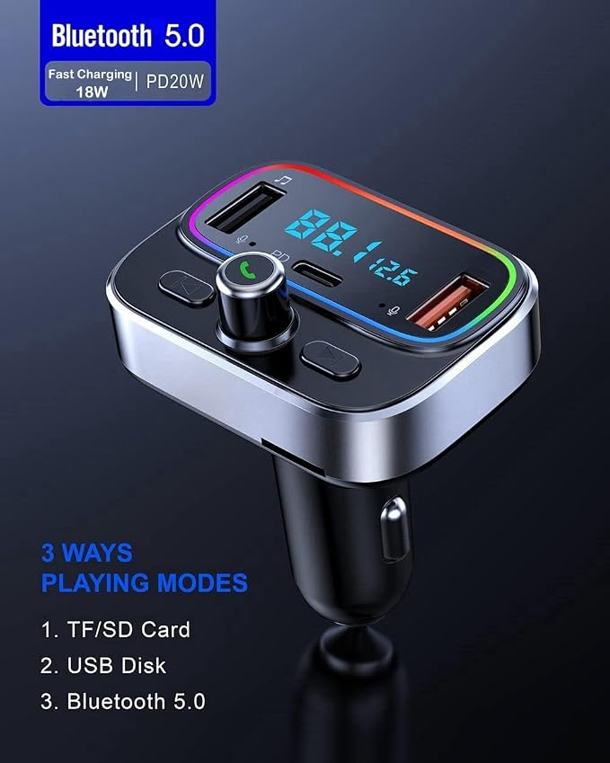 Bluetooth FM Transmitter for Car Wireless Radio Adapter Kit, Hands-Free Calling - Image 2