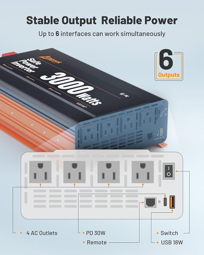 Ampeak 3000W Power Inverter, Inverter 12V to 110V Modified Sine Wave, High - Image 3