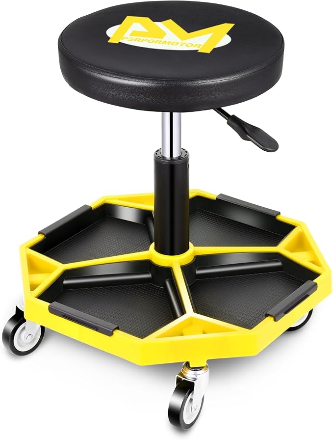 PM PERFORMOTOR Adjustable Height Pneumatic Garage Seat Rolling Mechanic Stool by PM+PERFORMOTOR