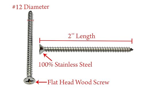 Bolt Dropper #12 X 2'' Stainless Steel Flat Head Phillips Wood Screw, 18-8 - Image 2