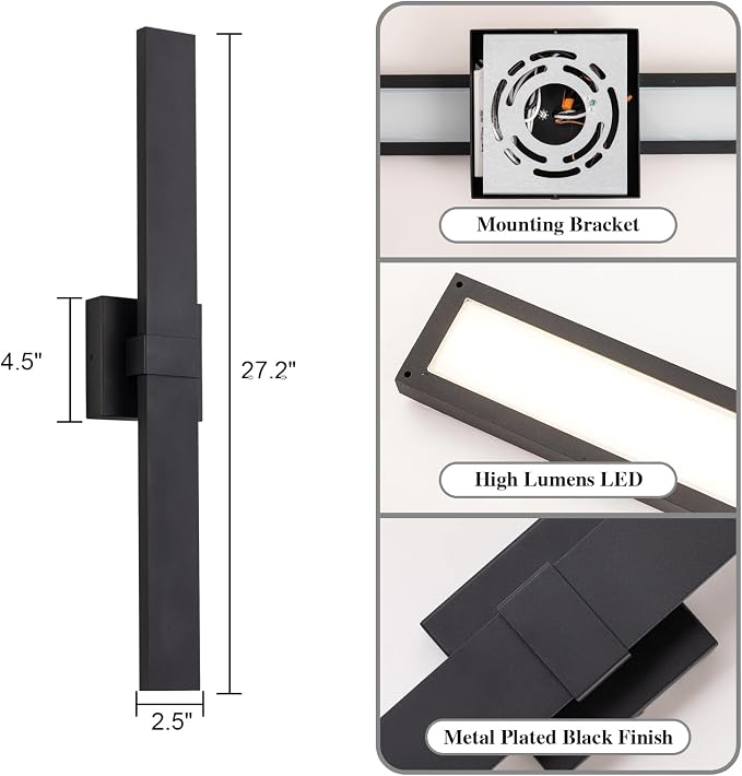 Modern Outdoor Wall Light Fixtures 27.2" Black Outdoor Porch Lights Exterior - Image 7