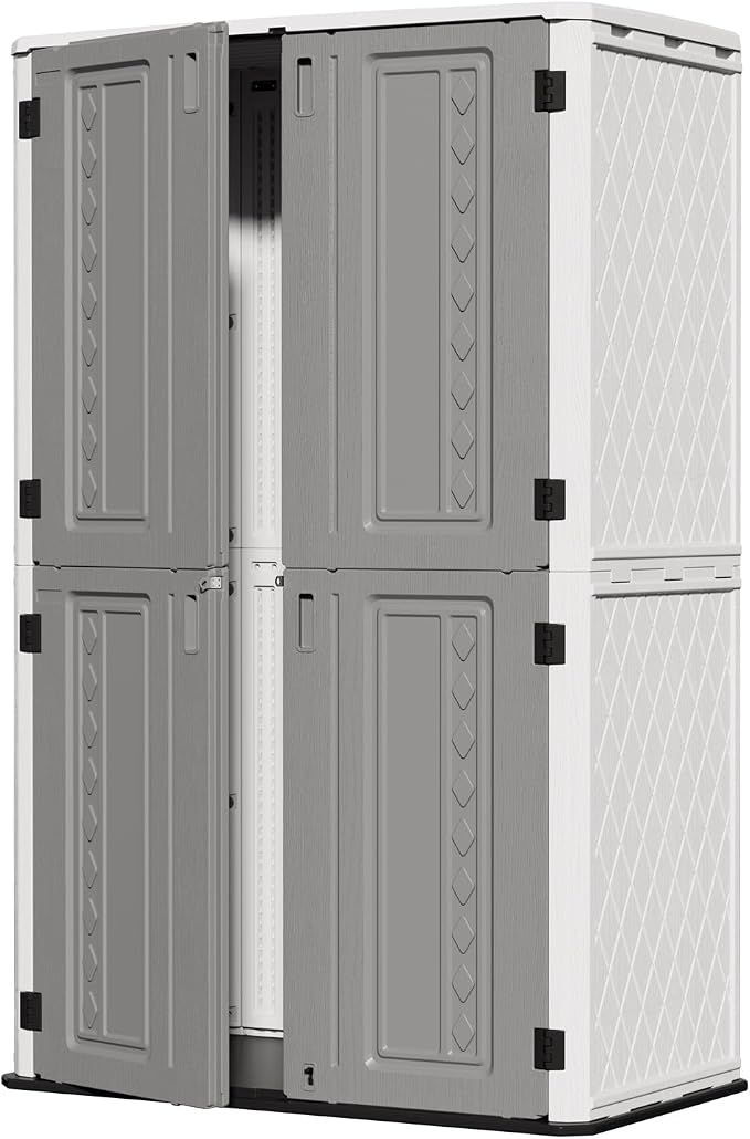 ZZM 67 Cuft Vertical Outdoor Storage Shed Diamond Texture Resin Outdoor Cabinet by ZZM