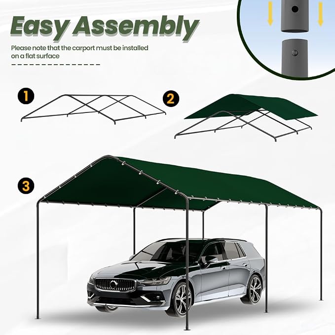 GOJOOASIS 10x20 Carport Heavy Duty Portable Garage Shelter Metal Car Canopy Tent - Image 4