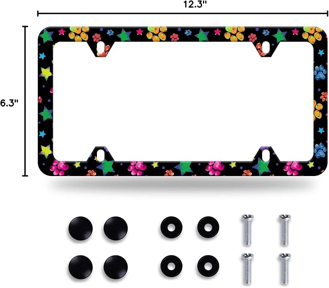 Colorful Animal Paw and Star License Plate Frame Colorful License Plate - Image 8