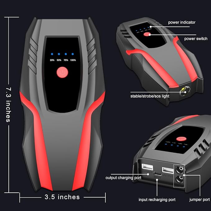 12v Auto Jump Starter Peak Current 2000A, Car Lithium Battery Charger Jumper - Image 6