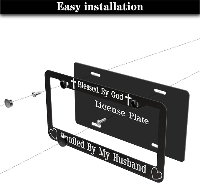 License Plate Frames Black and White Front License Plate Bracket Blessed by God - Image 7