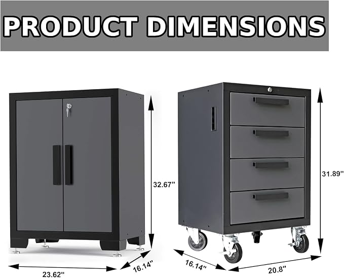 Torin Garage Cabinets Storage System, 9 Piece Included Steel Drawers Rolling - Image 4