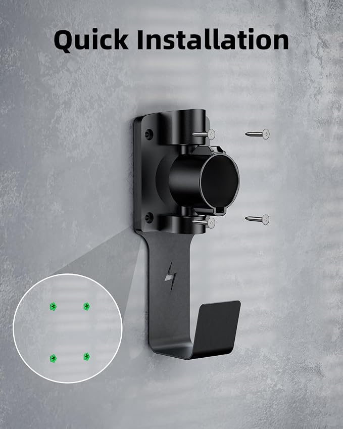 EV Charger Holder, with 180° Rotation Nozzle Dock, Metal J-Hook - Image 6