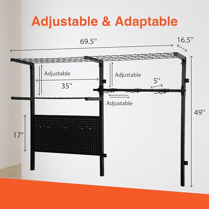 Garage Shelf Wall Mounted with Pegboard Heavy Duty Garage Wall Shelving with - Image 2