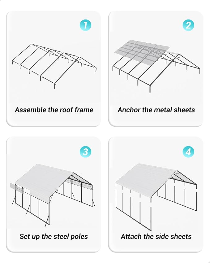 20'x20'x13' Metal Carport for 2 Cars, Heavy Duty Car Ports for Heavy Snow - Image 7