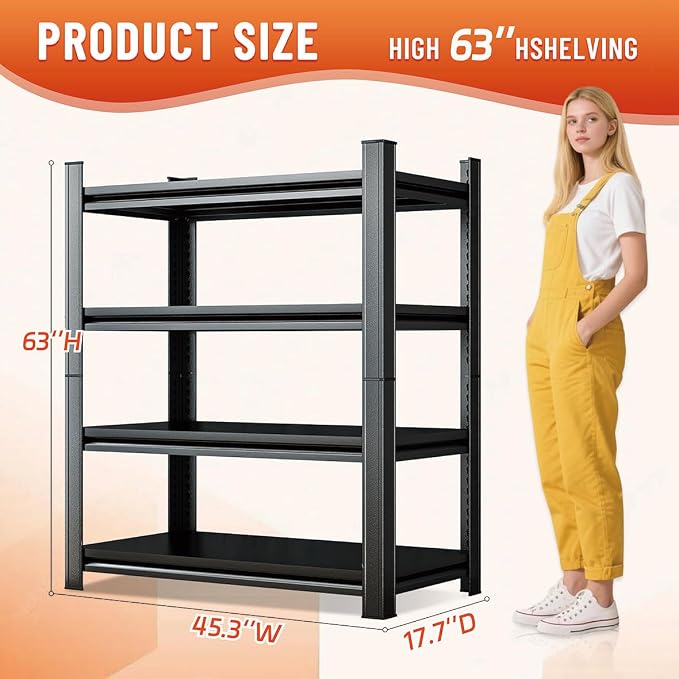 63''H Heavy Duty Metal Shelving Unit, 2000 lbs Total Capacity, Dual-Layer Column - Image 2