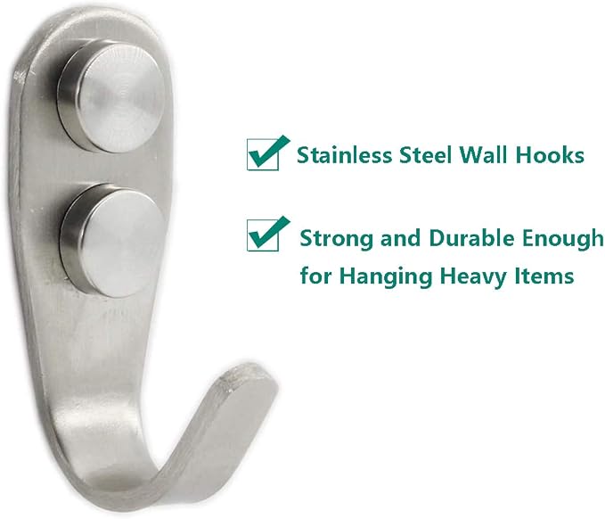 Stainless Steel Coat Hooks, Heavy Duty Metal Wall Mounted Hanger Hooks - Image 4