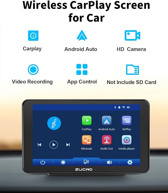 7 Inch Wireless CarPlay Screen for Car, Portable Car Stereo Touch Screen for - Image 2