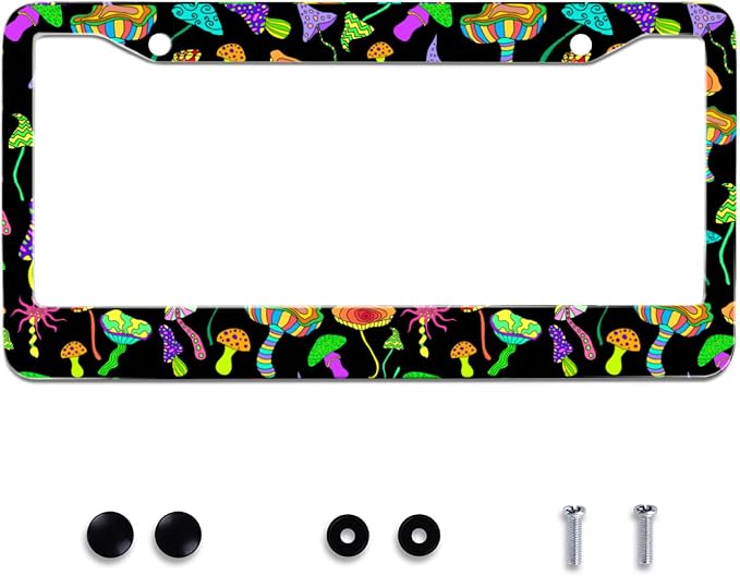Personalise Colorful Mushrooms License Plate Frames Funny License Plate Frame by Omw2fyb